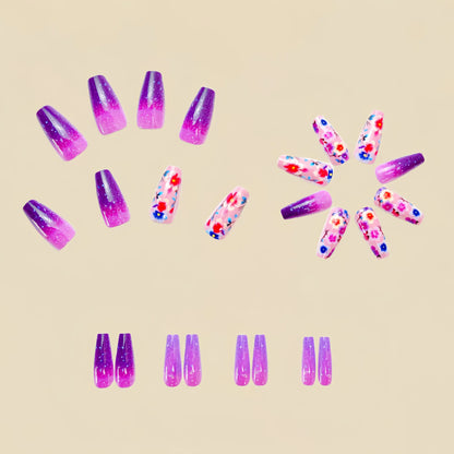 24pcs/set short medium long fake nails for Spring summer season gradient peach flowers butterfly heart press on false nail art