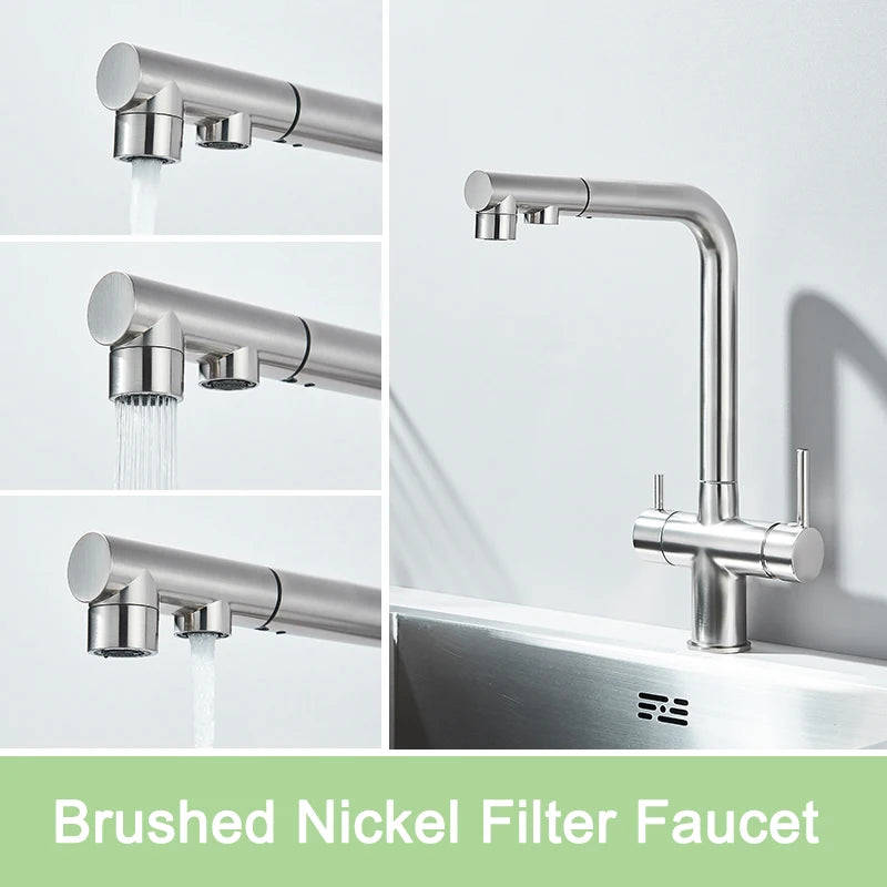 Rozin Water Purifier Kitchen Faucet Black Pull Out Flexible Filter Kitchen Faucets Crane Brass 2 in 1 Hot Cold Water Mixer Tap