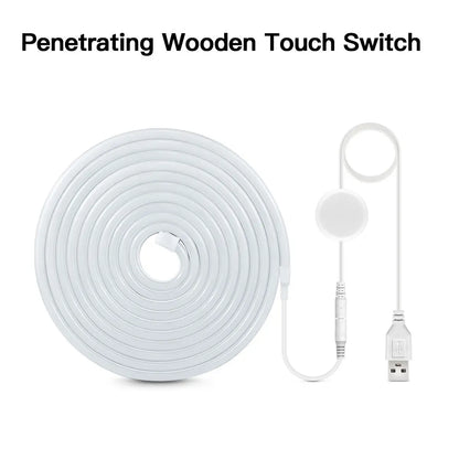 USB 5V LED Neon Sign Light Strip, Dimmable Penetrating Wooden Touch Sensor Switch & Remote Control Flexible Tape Silicone Decor.