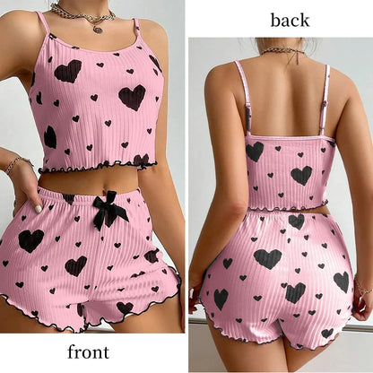 Sexy Herz Druck Pyjama Set Frauen Nachtwäsche Trendy Mode Lounge Tragen Nachtwäsche Zwei Stück Set Homewear Pyjamas