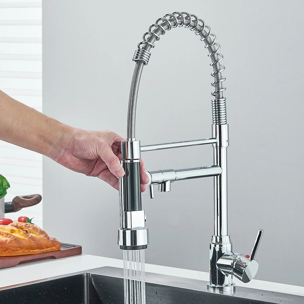 Pull Down Spring Kitchen Faucet Single Lever Hot Cold Mixer Water For Kitchen Sink Dual Spout Nozzle Faucets Crane