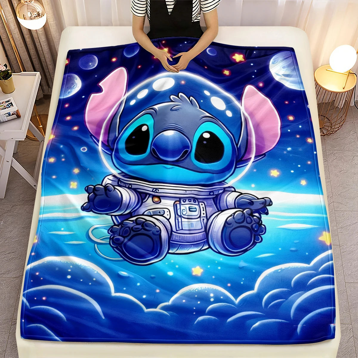 Lilo & Stitch, Stitch Printed Sofa Soft Warm Flannel Throw Blanket.Office,Camping,Picnic,Outdoors,Nap Cape,Bedroom Blankets.
