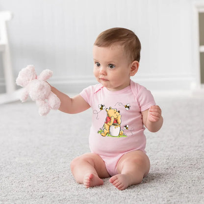 Kawaii Winnie the Pooh Bär und Biene Druck Baby Mädchen Kleidung Kurzarm Baby Body Baumwolle Strampler Neugeborenen Baby Sommer Kleidung.