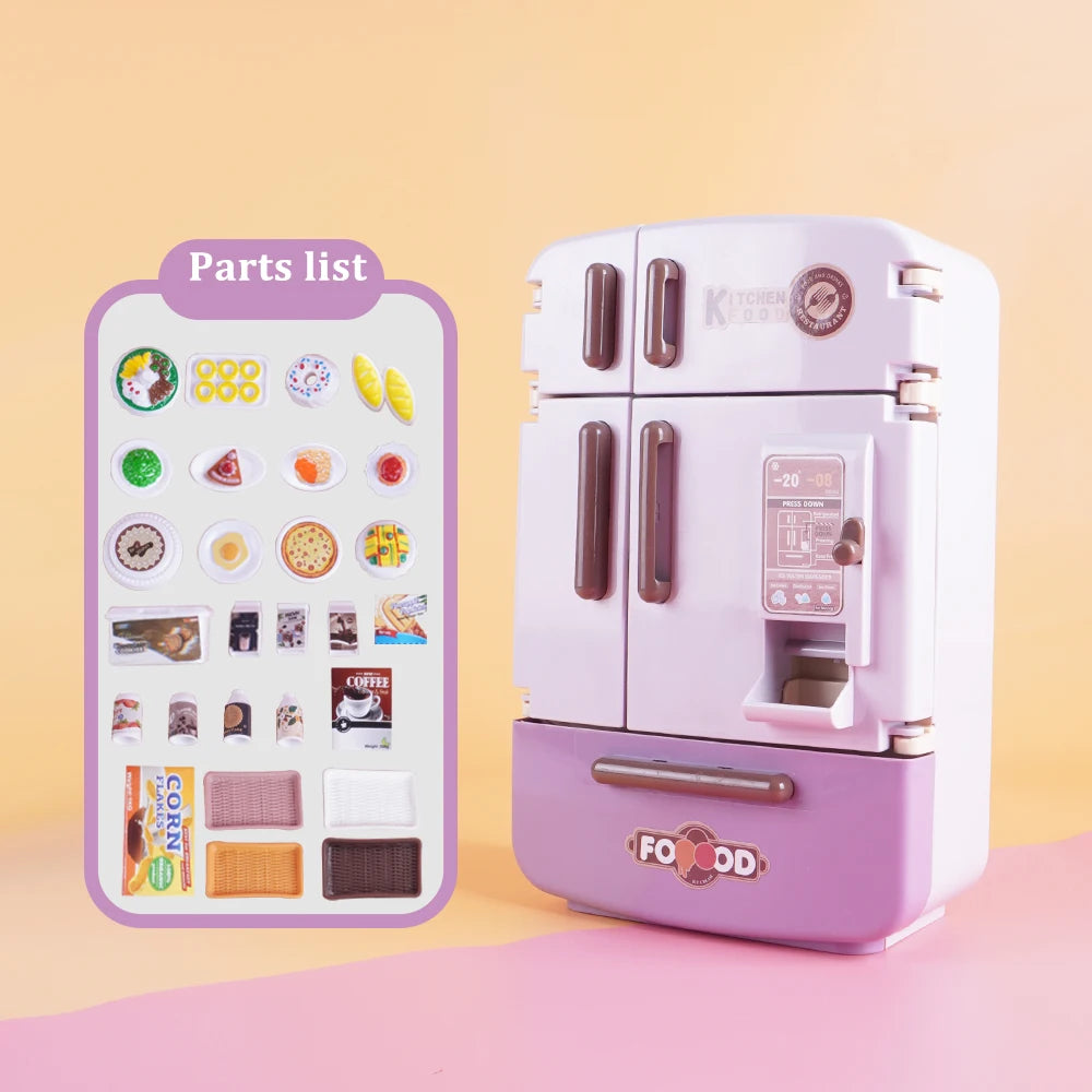 Cute Simulation Microfilm Furniture Double Door Refrigerator 1:12 Dollhouse Kitchen Model Decorations For Girl Birthday Gifts.