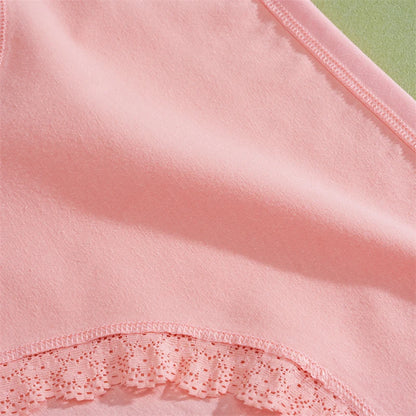 FINETOO 5Pcs Women Cotton Lace Underwear Sexy Seamless Breathable Panties Plus Size Mid-Waist Briefs Female Solid Soft Lingerie.