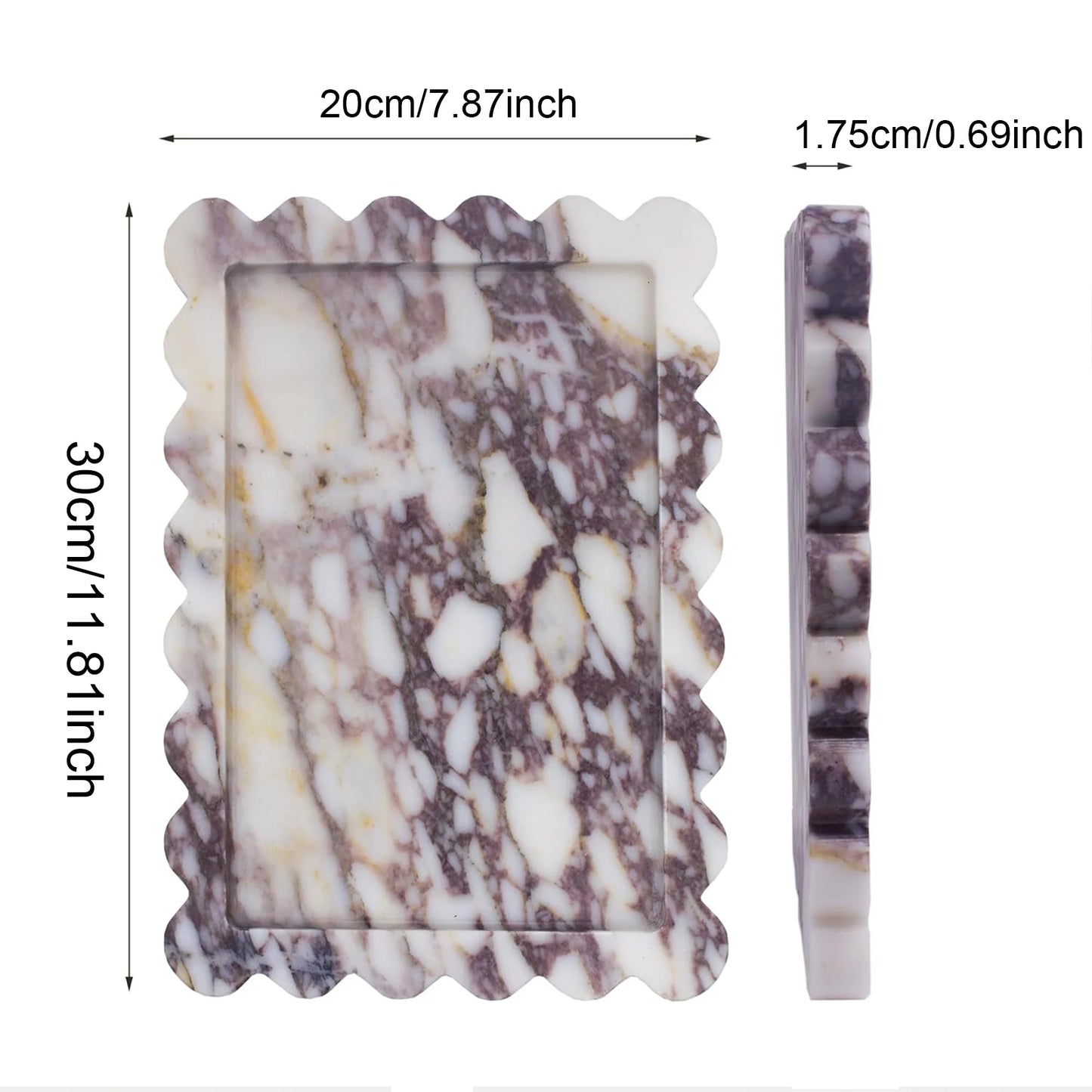 Calacatta Viola Scalloped Marble Tray, Natural Marble Stone Tray, Luxury Decorative Trays for Bathroom, Vanity, Home Decor.