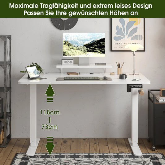Devoko Höhenverstellbarer Schreibtisch Elektrisch 160×70cm mit Monitorständer,Ergonomisches Sitz-Stehpult (Weiß)