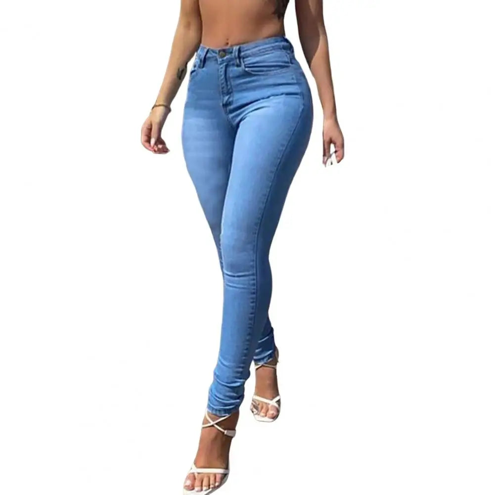Skinny Pants Long Lasting Slim-fitting Full-Length Leggings Skinny Trousers Mid-Waist Eye-catching Denim Pants for Girl.