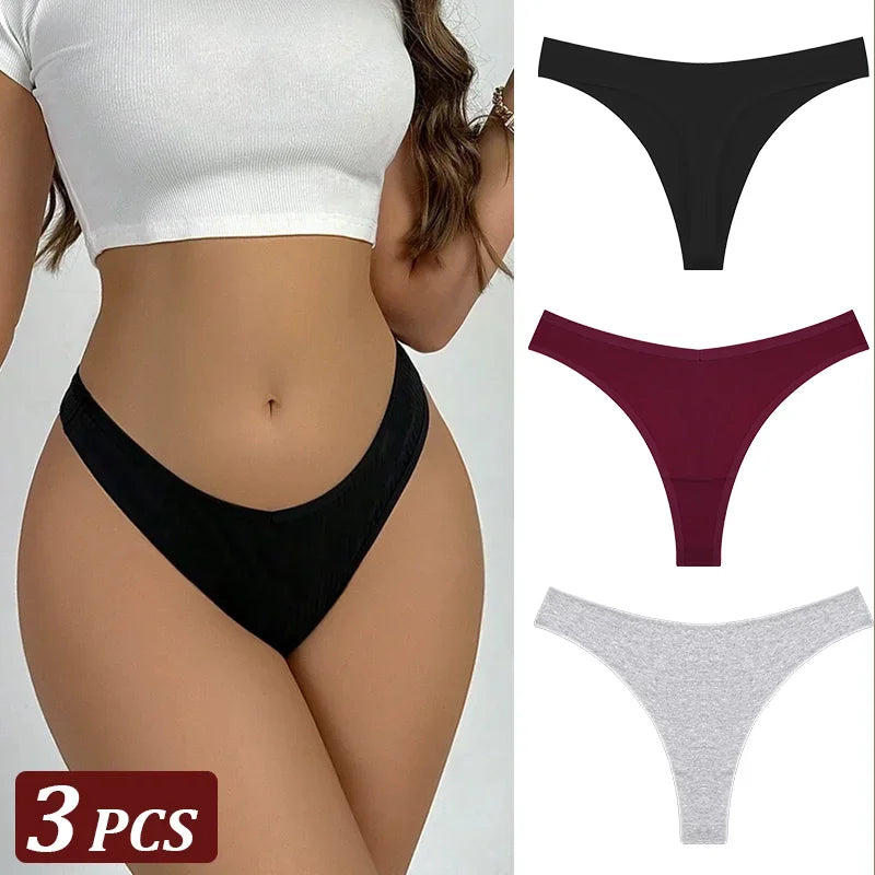 3Pcs/Set Seamless Thong Cotton Women Thin Strap Low Waist High Flexibility Panty Sexy Underwear Ladies Briefs T-back Soft Women
