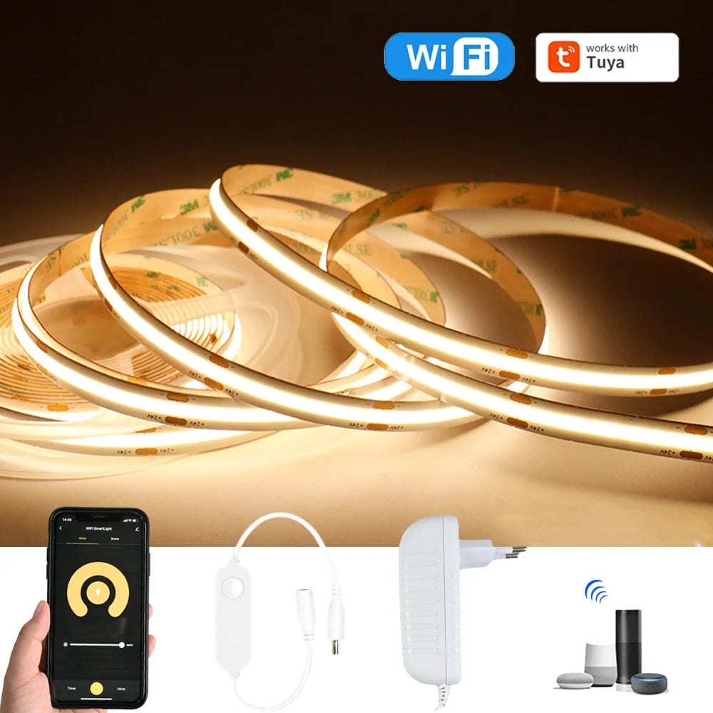 Tuya WiFi COB LED Streifen 12V 1m 2m 3m 4m 5m Warmweiß Kleiderschrank Schrank Beleuchtung Raum Dekor 3000-6500K für Alexa Google Assistent.