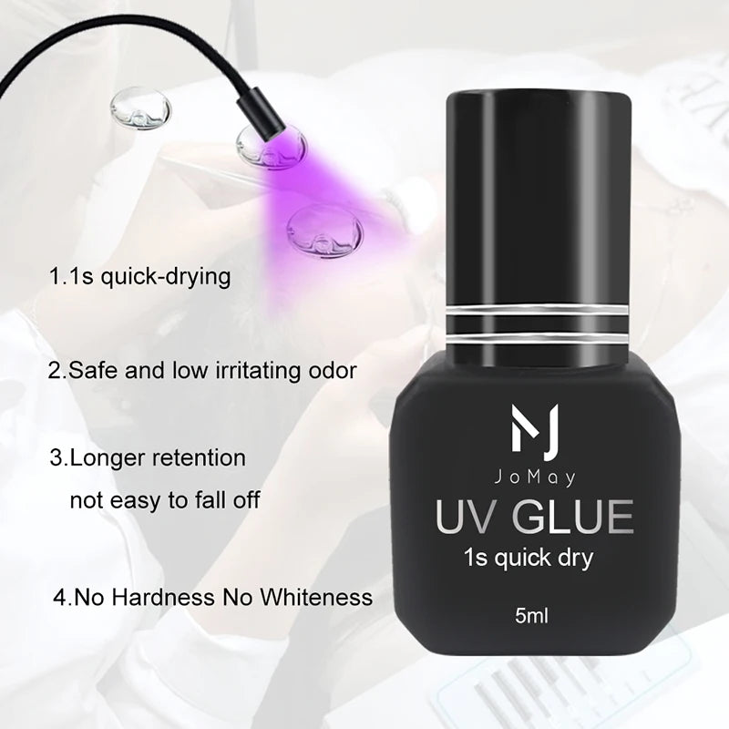 JOMAY UV GLUE Adhesive For Eyelash Extensions 0.1S Fast Drying Strong False Eye Lash Extension Glue Long Lasting UV Eyelash Glue.