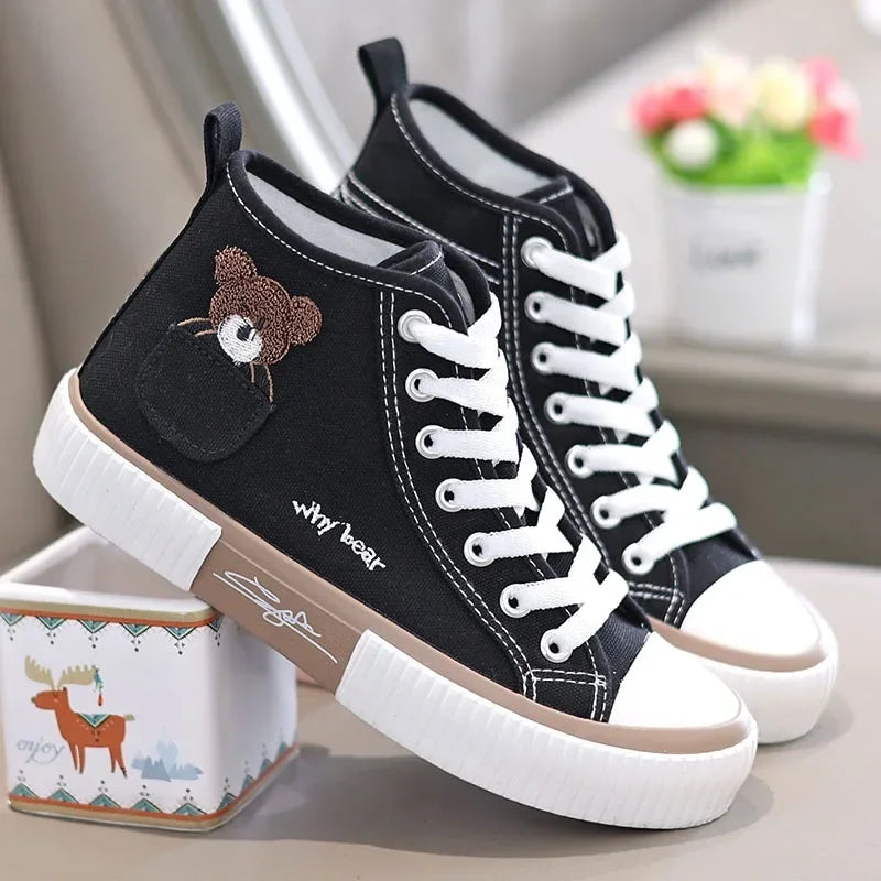 Cute Canvas Shoes Women Breathable Sneakers Brand Sport Shoes for Woman Casual Vulcanized Shoe Flats High Top Zapatos Mujer.