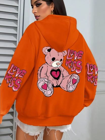 Rosa Liebe Kuss Kunst Brief Drucke Hoodies Frauen Tasche Herbst Hoody Fleece Mehrfarbige Streetwear Unisex Hip Hop Y2K Kleidung