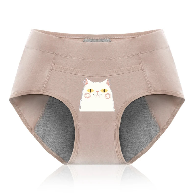 Cotton Menstrual Panties Leak Proof Breathable Cartoon cat Panties Woman Women Girls Physiological Pants Women's Intimates M-XL