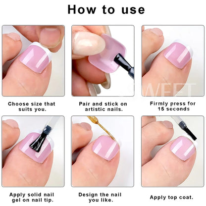 160pcs White Pink French Fake Press on Fake Nails Tips Short Square Full Cover Artificial Acrylic Fake Toenails For Nail Salons.