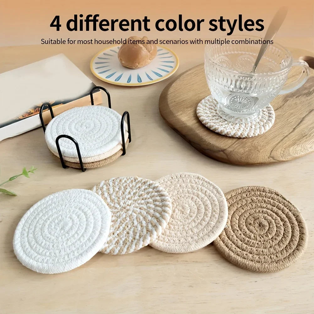 4pcs Absorbent Drink Coasters, Minimalist Cotton Fabric Coasters with Non-Woven Lining for Coffee Table Home Decor.
