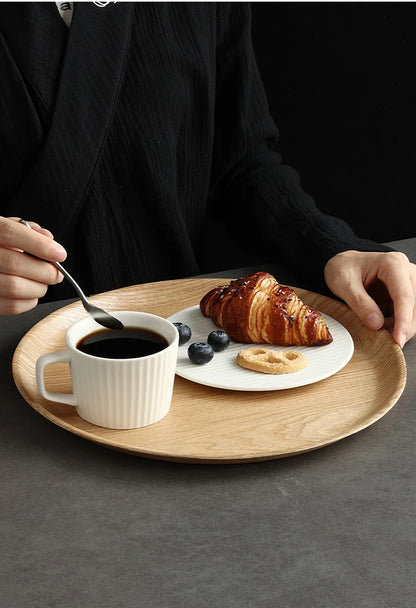 Wooden Dinner Plate Round Dessert Plate Wood Plate Coffee Cake Tray Bakery Bread Display Tray Kitchen Tableware Accessories.