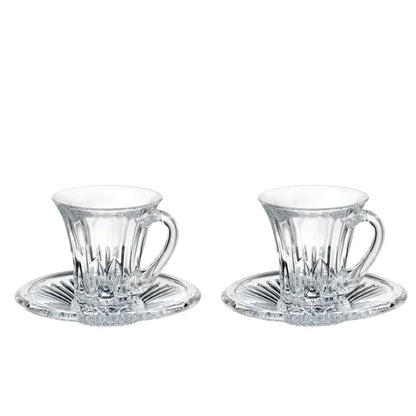 Crystal Glass Cappuccino Hot Drink Coffee Cup Simplicity Household Creative Transparent Flower Tea Hot Drink Cup and Saucer Set.