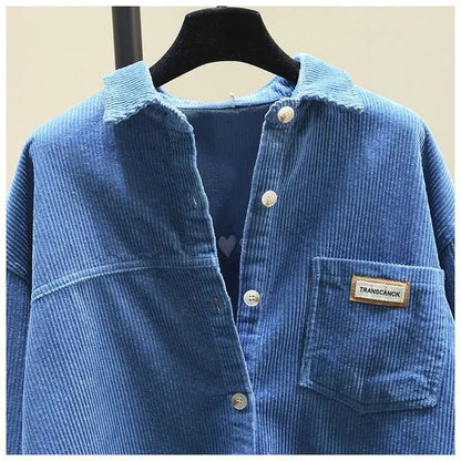 2023 frühling Herbst Cord Langarm-shirt für Frauen Koreanische Ausgabe Casual Mode Medium länge Shirts Weibliche Outwear Tops.