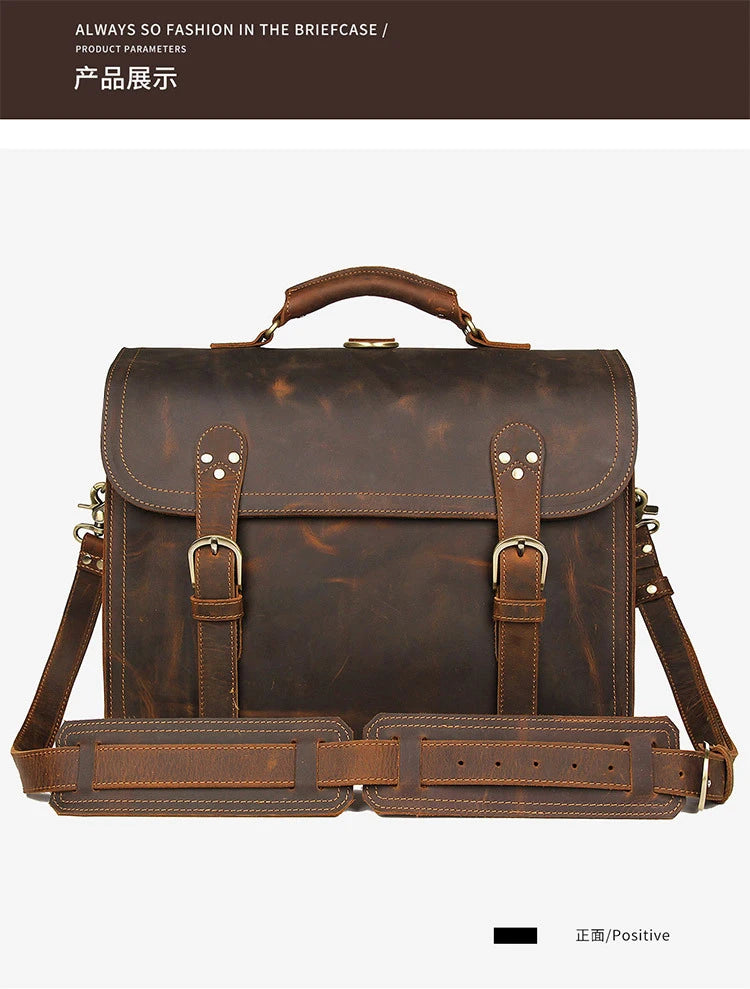 Vintage verrückte Pferd Echt leder Männer Aktentasche große Business-Tasche Einkaufstasche 15.6 "Laptop-Tasche Attache männliche Umhängetasche