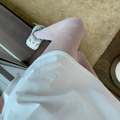 Black Polka Dot Butterfly Knot Tights Ultra Thin Women's Stockings Prevent Snagging Sexy Silk Pantyhose Spring Summer