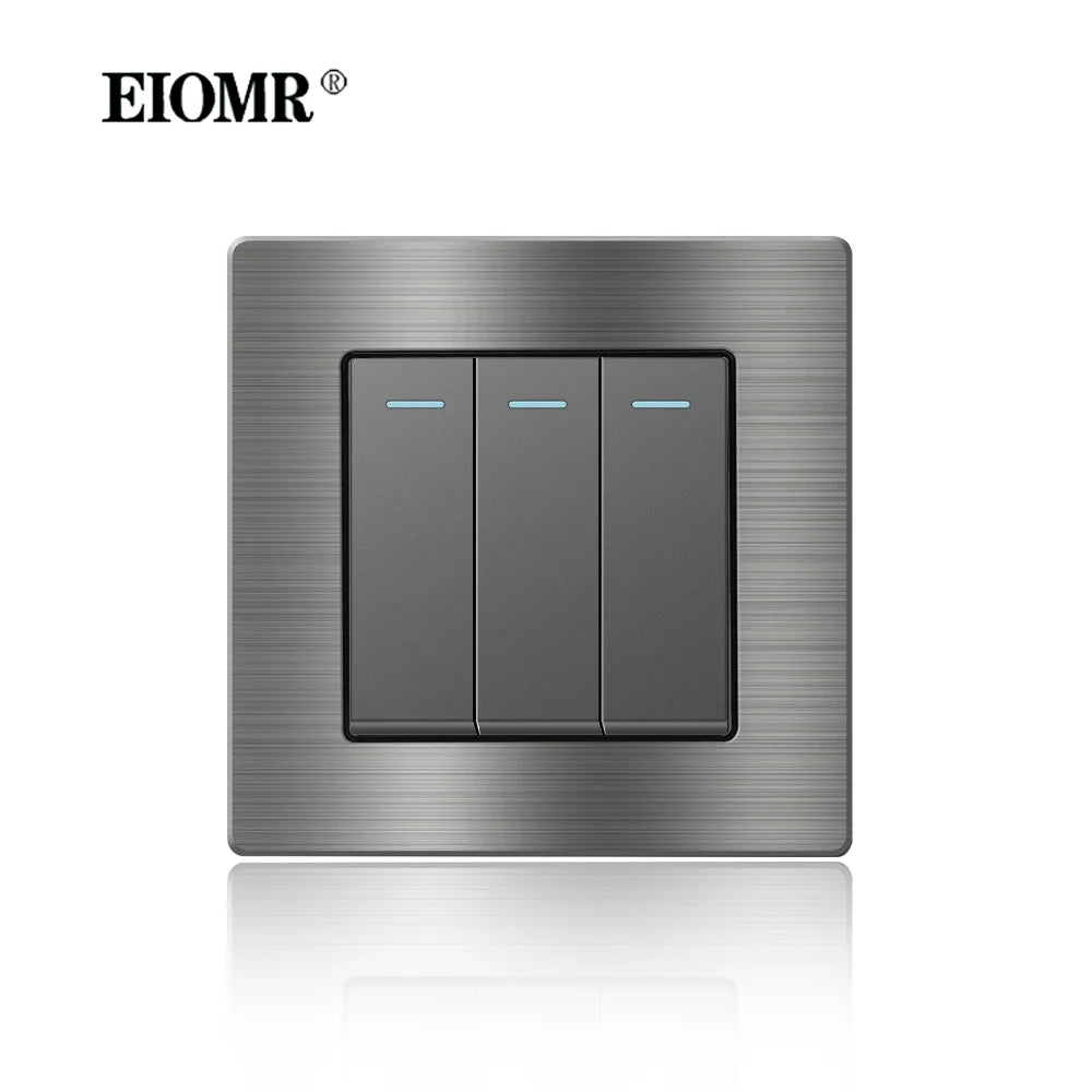 EIOMR Frankreich Standard-Steckdose, graue Aluminiumlegierung, Lichtschalter, RJ45, Fernseher, 220 V, 16 A, Wandsteckdosen für Haushaltsgeräte