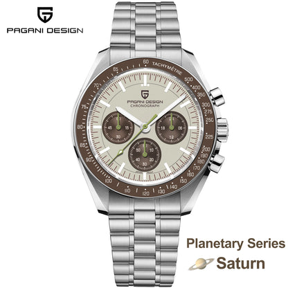 PAGANI DESIGN 2025 New Saturn Men's Watches Top Luxury Quartz Watch Men Light Tan Chronograph AR Sapphire crystal Wristwatch Men