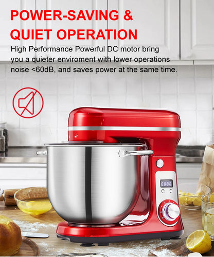 BioloMix Kitchen Food Stand Mixer, Blender, Quiet Motor, Cream Egg Whisk, Whip Dough Kneader, 6-Speed, 1200 W, 6 L, DC.