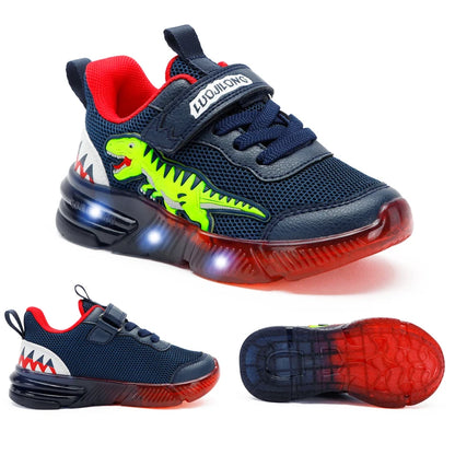 EXDINO Dinosaur Little Kids Spring Autumn LED Light Up Shoes Children Spinosaurus Boys Glowing Casual Sports Sneakers Non-slip