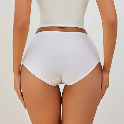 7Pcs Women's Cotton Panties Solid Color Plus Size Briefs Female Mid Waist High Elastic Underwear Cozy Breathable Lingerie S-2XL