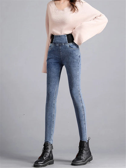 Pencil Jeans Women Spring Fall High Waist Skinny Denim Pants New Korean Casual Stretch Vaqueros Vintage Leggings Kot Pantolon.