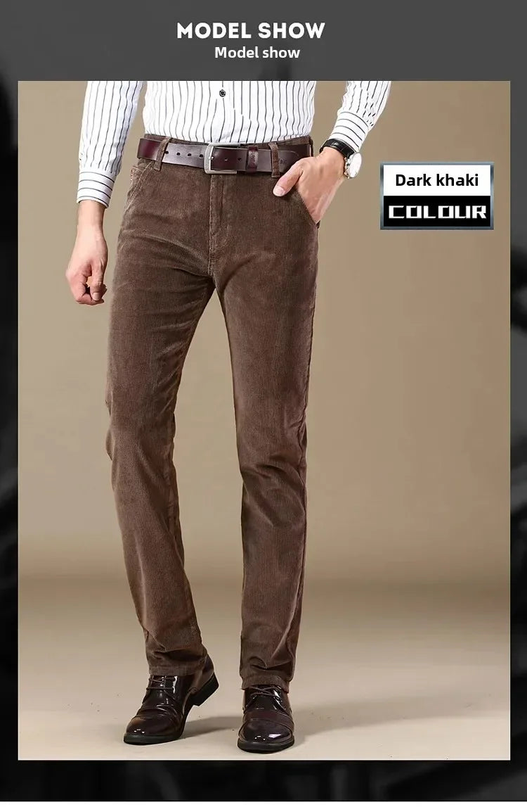 2025 Spring Autumn Men's Corduroy Casual Pants Straight Leg Loose Fit Youth Winter Thick Warm Velvet Long Pants for Men Trousers.