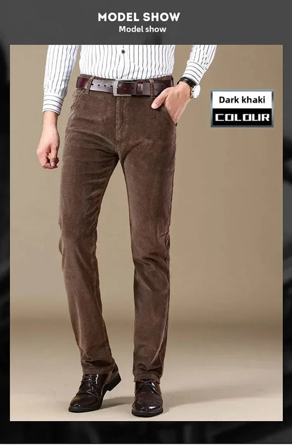 2025 Spring Autumn Men's Corduroy Casual Pants Straight Leg Loose Fit Youth Winter Thick Warm Velvet Long Pants for Men Trousers.