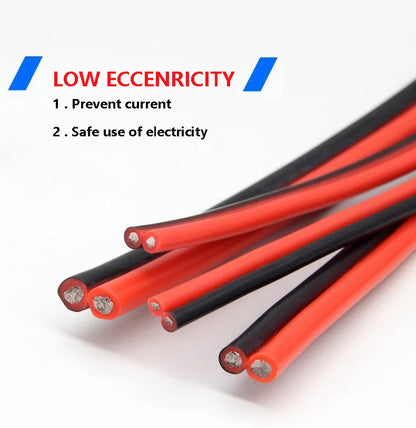Super Soft 2 Pin Black Red Silicone Cable 28awg 26 24 22 20 18 16 14 12awg 10awg 8awg High Temperature Resistant Tin-Copper Wire.