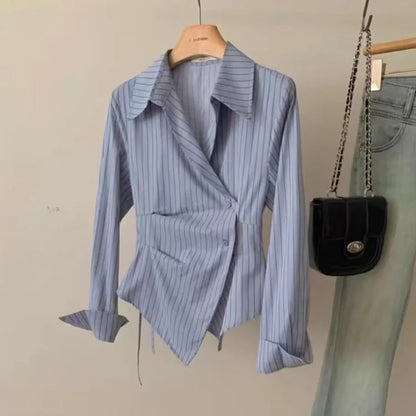 Spring Autumn Casual Striped Shirt Women Shirts Fashion Female Long Sleeve Slim Blouse Tops Office Lady Shirts.