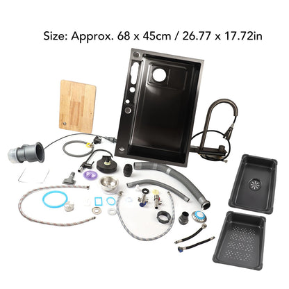 Küchenspüle, Digitalanzeige, Workstation unter der Theke, Küchenspüle, 68 x 45 cm, verdickte Küchenspüle aus Edelstahl