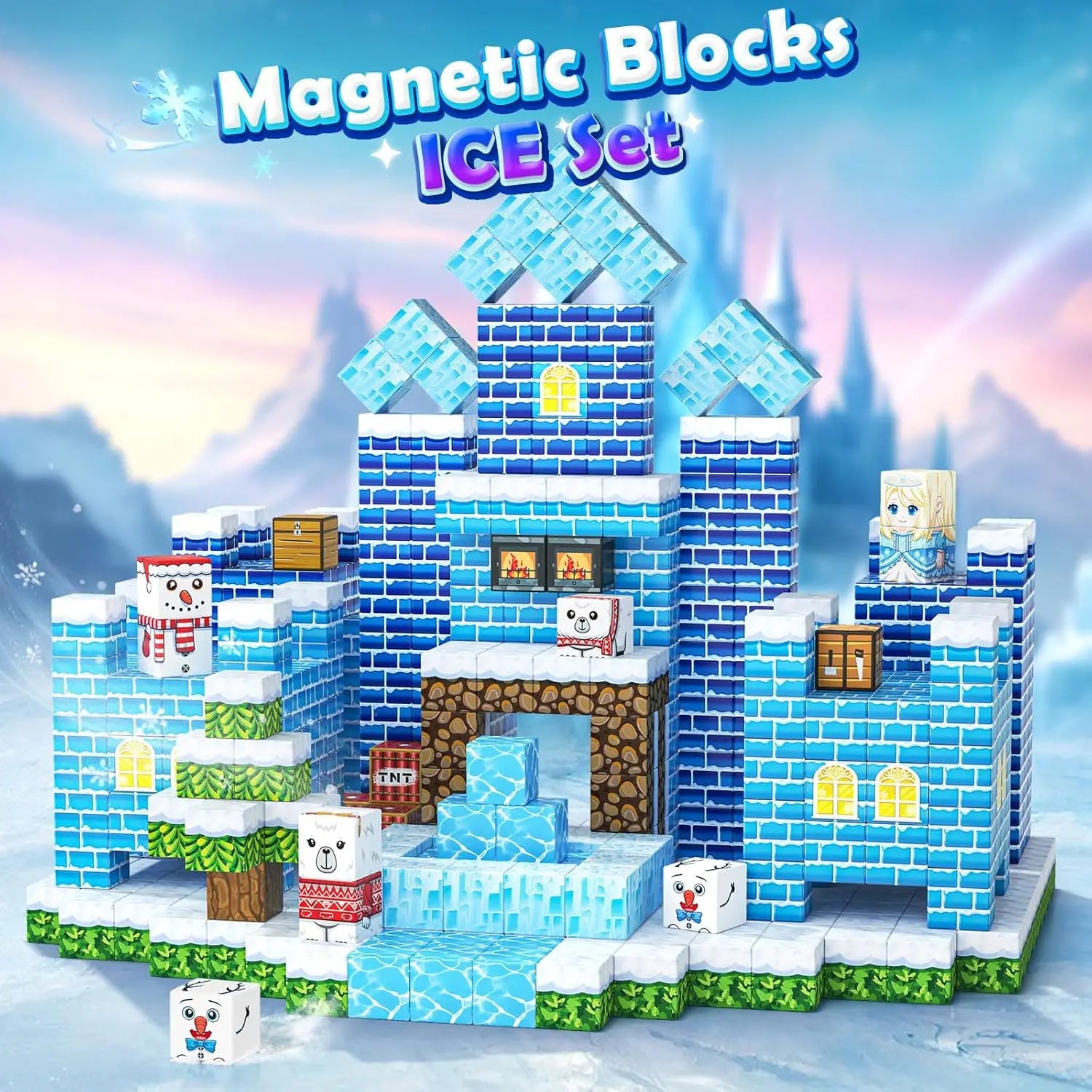 Magnetic Blocks Ice Castle Building Set Montessori Toddler STEM Sensory Toys Christmas Birthday Gift Educational Stacking Game.