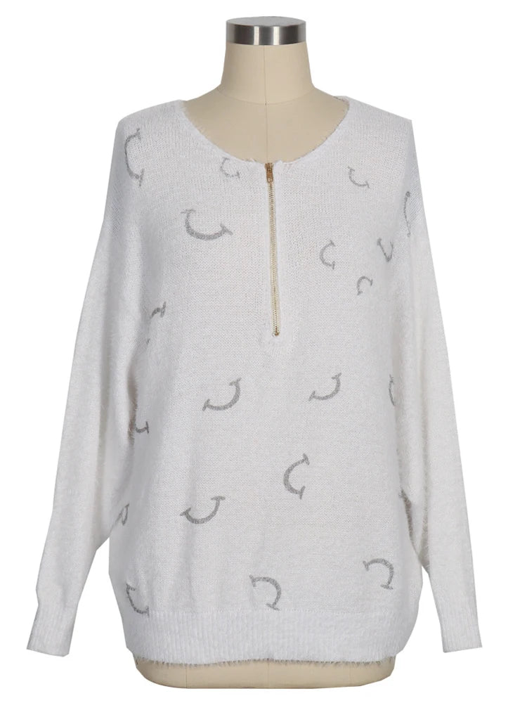 Women's V Neck Long Sleeve Sweater Casual Loose Fit Pullover Sexy Zipper Warm Knit Printed 2024 Fashion Trend for Women.