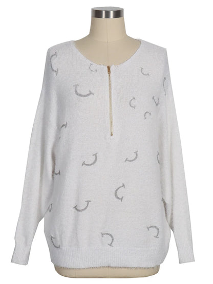 Women's V Neck Long Sleeve Sweater Casual Loose Fit Pullover Sexy Zipper Warm Knit Printed 2024 Fashion Trend for Women.