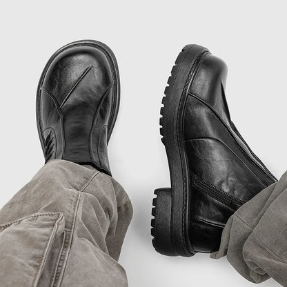 Autumn Winter Mens Ankle Boots Genuine Leather  Platform Chelsea Boots Street Style Male Motorcycle Boots High Top Walking Shoes.