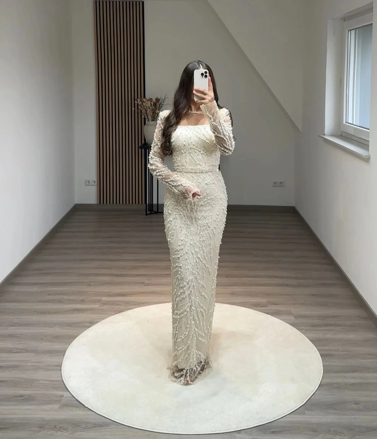 BABYONLINE Maßgeschneidertes Abendkleid All CoPearl Sleeve Full Crystals Etuikleid Abiye.