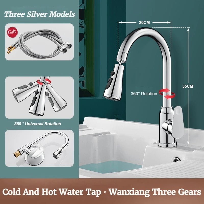 GEGVE Removable Kitchen Faucet  Flexible Head Hot Cold Faucets Tap Tap Mixer Manual Black for Kitchen Sink Adapted To Israel