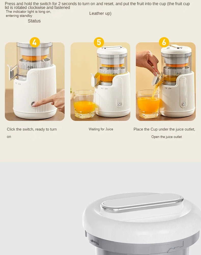 Rechargeable Electric Citrus Juicer Orange Juice Machine Extra Large Caliber Residue Separation.