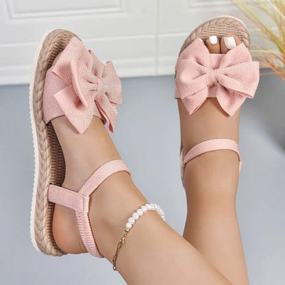 2025 New Women Sandals Summer Lightweight Sandals Fashion Beach Casual Slippers Outdoor Bow Tie Flat Shoes Home platform sandals.