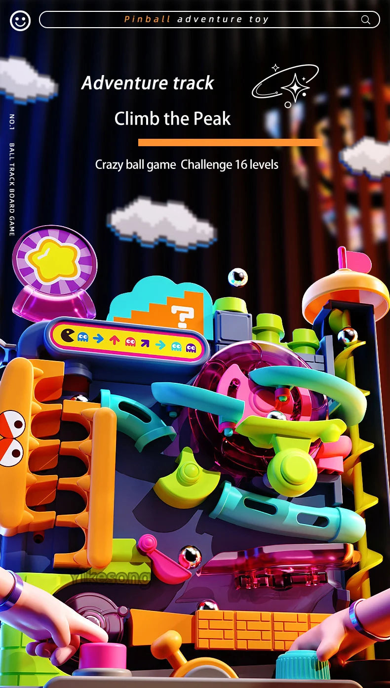 Educational Montessori Toy Multi-Layer Track Adventure Game Rail Rolling Ball Model Interactive Brain for Children Kids.