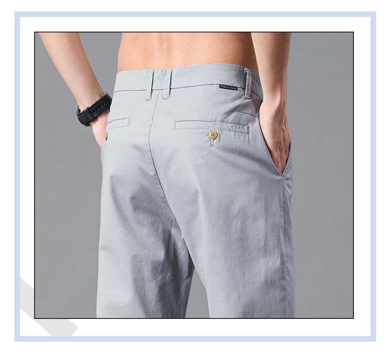 2025 Stretch Men Pants Straight Fit Cotton Golf Trouser Male Spring Summer Formal Dress Office Work Casual Black Navy Blue Khaki.