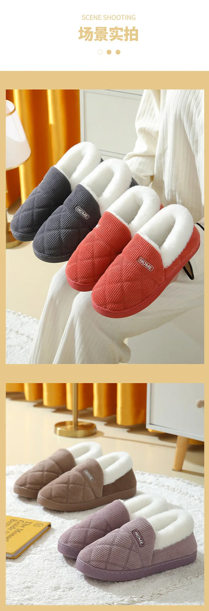 Shevalues Women Plush Slippers Winter Warm Fur Antiskid Cloud Slippers Outdoor Breathable Thick Flat Sole Slipper Home Slippers.