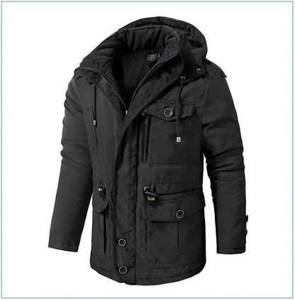 Men's Jacket WINTER USA SIZE Large SIZE Lamb Fleece JACKETS Hooded Cotton Thickened Multi Pocket Casual Mid length Coat