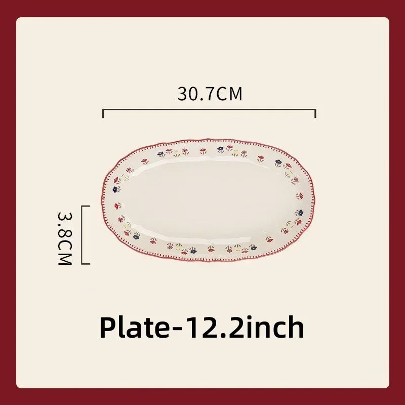 SOLECASA Ceramic Tableware Pastoral Style Rice Soup Bowl Fruit Salad Bowl Dish Pasta Dessert Plate Dinnerware Table Decoration