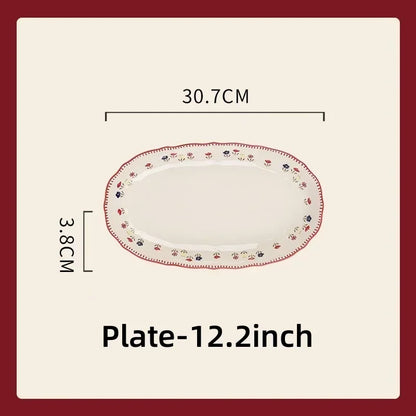 SOLECASA Ceramic Tableware Pastoral Style Rice Soup Bowl Fruit Salad Bowl Dish Pasta Dessert Plate Dinnerware Table Decoration